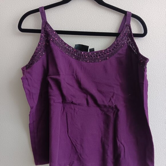 Purple Spaghetti Strap Top with Sequin Collar from Avenue - Picture 1 of 3